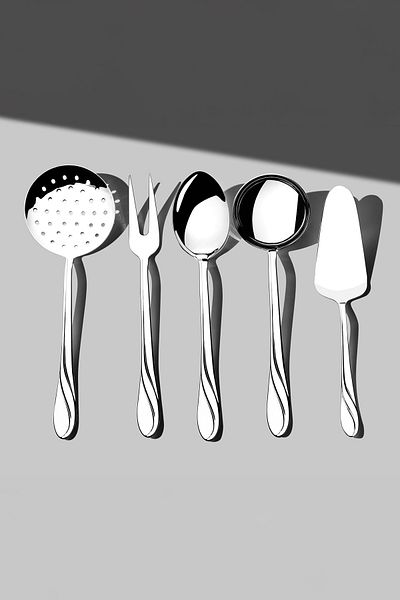 Nehir Sapphire Plain 5 Piece Stainless Steel Serving Set