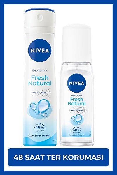 NIVEA Kadın Sprey Deodorant Fresh Natural 150ml ve Pump 75ml, 48 Saat Ter Koruması, Uzun Süren Ferahlık