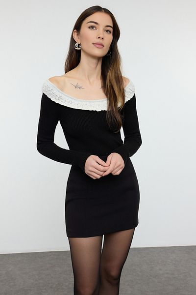Trendyol Collection Pulover de tricotaj cu guler negru TWOAW25KZ00389