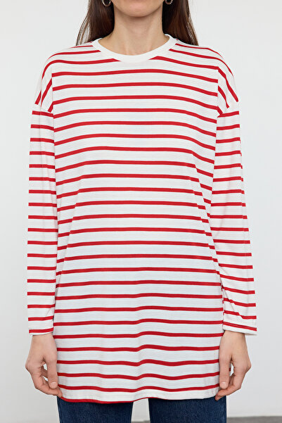 Trendyol Modest Knitted Red Striped Tunic - Tctaw22Uk0240