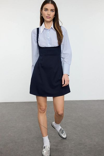 Trendyol Collection Μίνι υφαντό φόρεμα με μπλε ριγέ πουκάμισο TWOSS25EL00232