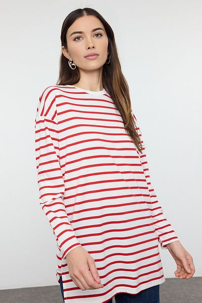 Trendyol Modest Gestrickte, rot gestreifte Tunika – TCTAW22UK0240