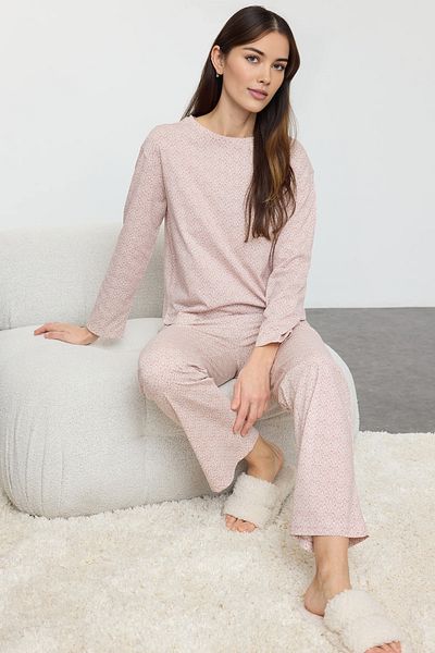Trendyol Collection Pink 100% Cotton Ethnic Patterned Knitted Pajamas Set Thmaw25Pt00208