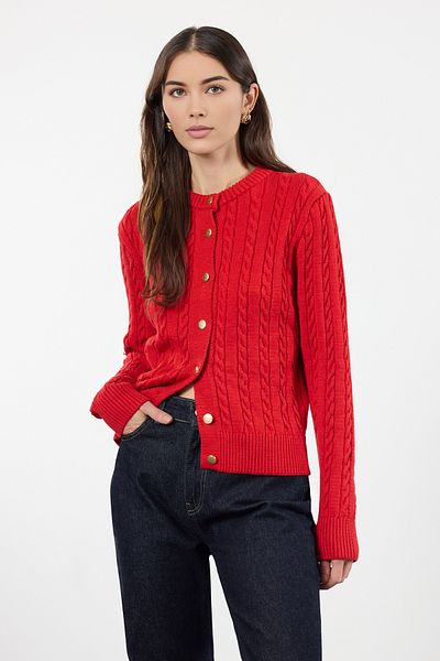 Trendyol Collection Premium Red Knitwear Cardigan - Knit Detail, Jacket Look Twoaw25Hi00229