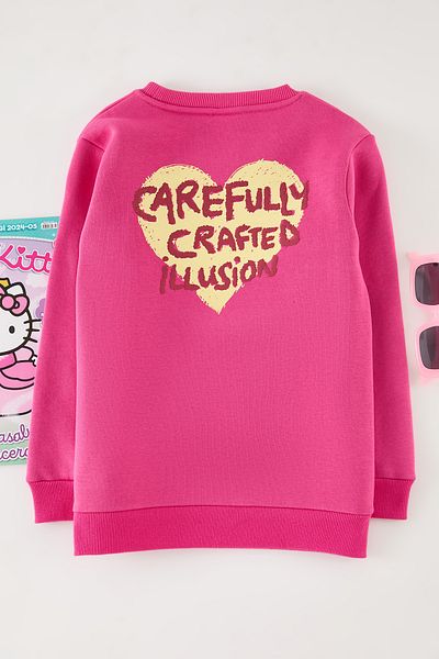 TRENDYOLKIDS Розов плетен суичър с щампи Tkdaw25Sw00084
