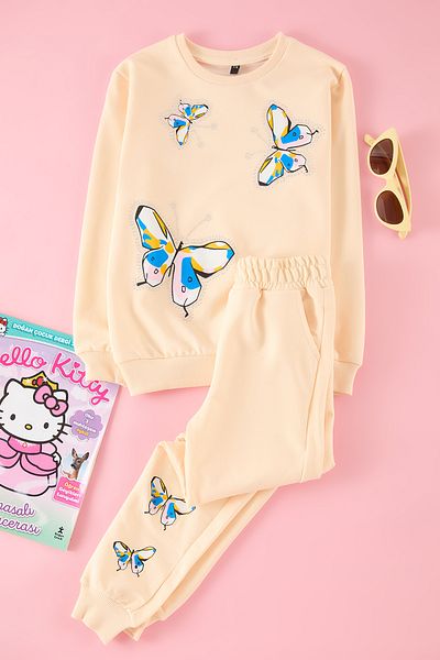 TRENDYOLKIDS Béžová dámská dětská pletená spodní souprava TKDAW25AU00163