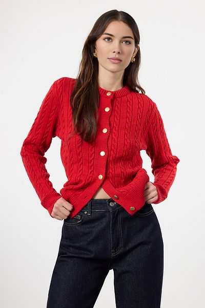 Trendyol Collection Premium Red Knitwear Cardigan - Knit Detail, Jacket Look Twoaw25Hi00229