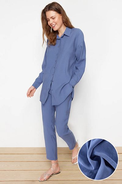 Trendyol Modest Kék modális ing és nadrág szett - TCTSS24US00058