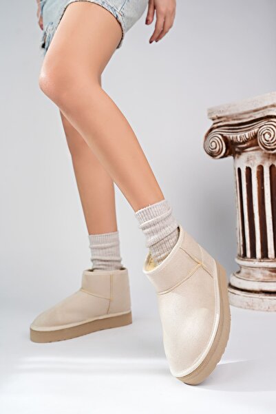 Aymer Yüksek Taban Bilek Boy İçi Yünlü Krem Bot