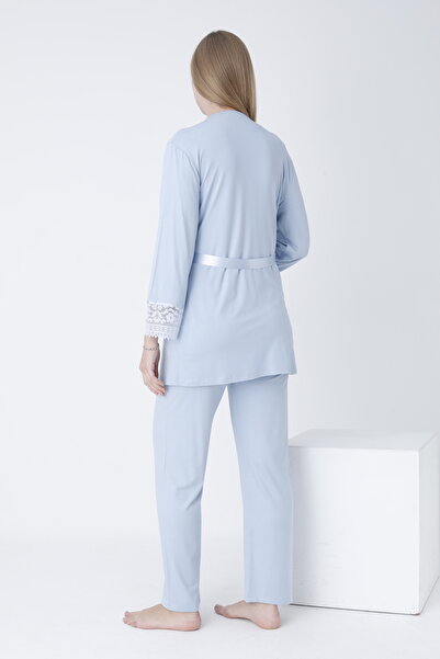 Miss Dünya Lissa Sabahlıklı Dantel Detaylı Önden Düğmeli Hamile Ve Lohusa Pijama Takımı