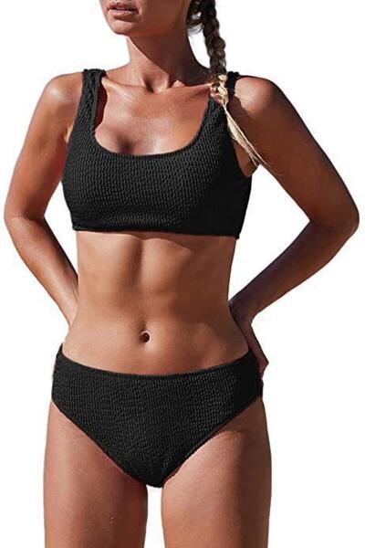 DEEP BEACH Dokulu kumaş çift askılı bikini takım