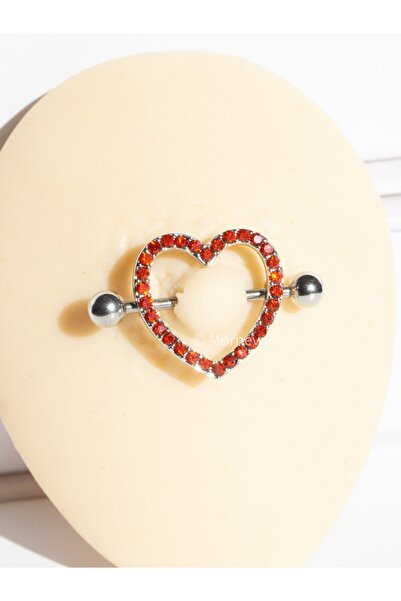 MORNEVA Kırmızı Çember Kalp Meme Ucu Nipple Piercingi 1.6mm Bar (1 Adet)