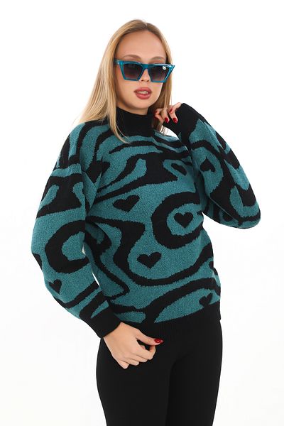 sportiness Leopard Pattern Oversize Turtleneck Sweater