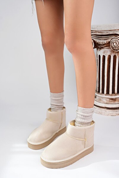 Aymer Yüksek Taban Bilek Boy İçi Yünlü Krem Bot