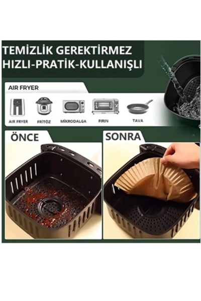 Kitchen Beauty Airfryer Pişirme Kağıdı 100 Adet Hava Fritözü Kare Model Pişirme Kağıdı Airfryer Yağsız Firitöz