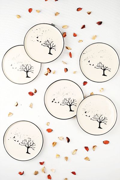 Dfn Life Black Birds 19 cm 6-Piece Cake Plate - Presentation Set
