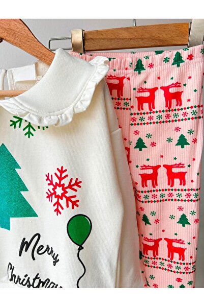 Lolliboomkids New Season Baby Lapel Drop Button Closure Snow Deer Heart New Year Printed Bottom Top Suit Multicolor