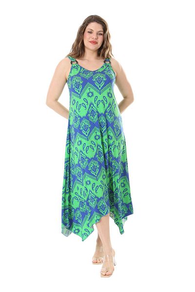 MELSAY Γυναικείο φόρεμα με πράσινο-μπλε σχέδιο Plus Size