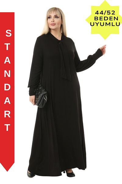 MELSAY Women's Black Scarf Detailed Long Sleeve Hijab Dress