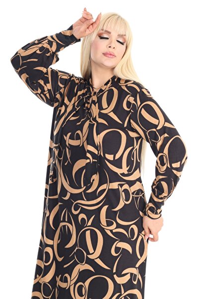 MELSAY Μακρυμάνικο Tan Wave Print Halter Hijab Γυναικείο Φόρεμα