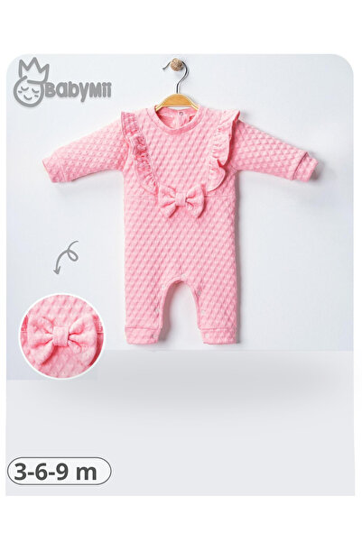 Baby Mii Kız Bebek Yeni Doğan Kalplı Kapitone Fiyonk Çıtçıtlı Bebek Kışlık Tulum