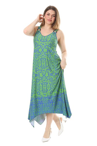 MELSAY Rochie de damă Plus Size, verde, cu model boem, cu cataramă