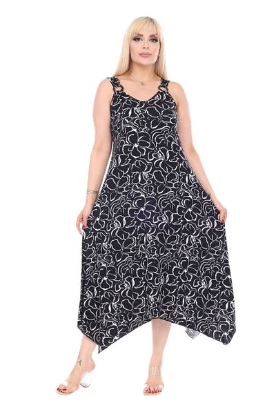 MELSAY Rochie de damă Plus Size, neagră, cu model de flori, cu cataramă