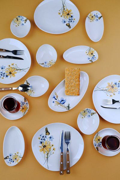 JAMUOR Basak Pebble Porcelain Breakfast Set for 6 People 20 Pieces Pblkhprs1011