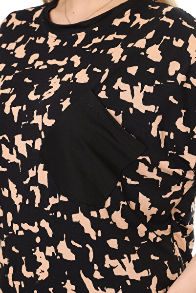 MELSAY Γυναικείο σετ Capri με κοντό μανίκι τσέπες με μαύρο σχέδιο παραλλαγής