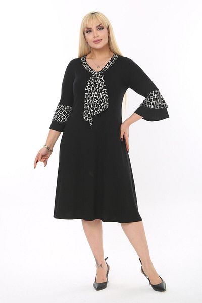 HERAXL Women's Plus Size Labyrinth Pattern Scarf Detailed Dress