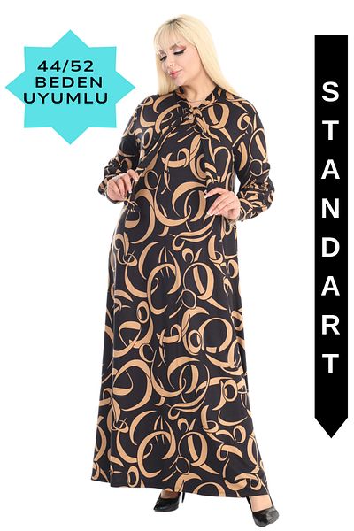 MELSAY Μακρυμάνικο Tan Wave Print Halter Hijab Γυναικείο Φόρεμα