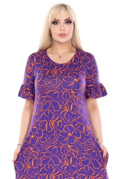 MELSAY Women's Short Sleeve Skirt Frilly Purple Flower Pattern Large Size Dress