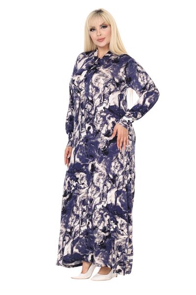 MELSAY Rochie Hijab cu imprimeu Tie-Dye albastru - Maneca lunga si Decolteu