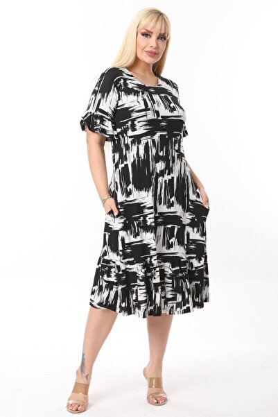 MELSAY Rochie de buzunar cu model de perie neagră de mărime mare pentru femei...