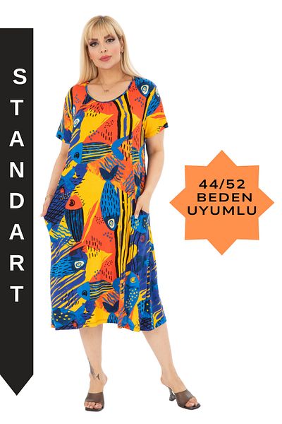 MELSAY Rochie de buzunar pentru femei cu guler adunat cu model de pește galben