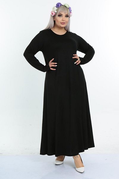 MELSAY Women's Long Sleeve Black Plus Size Long Dress