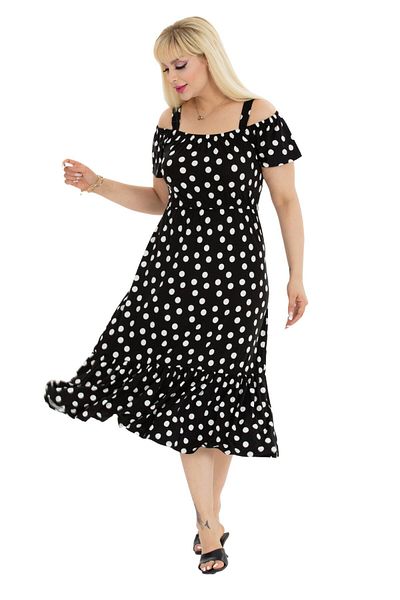 MELSAY Rochie de damă neagră cu guler Madonna cu model alb cu buline