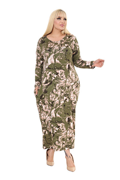 MELSAY Women's Green Tie-Dye Long Sleeve Pocket Long Dress