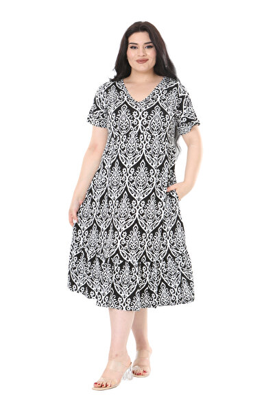 MELSAY Γυναικείο φόρεμα με λευκό δαντέλα με λαιμόκοψη σε σχήμα V και κοντό μανίκι