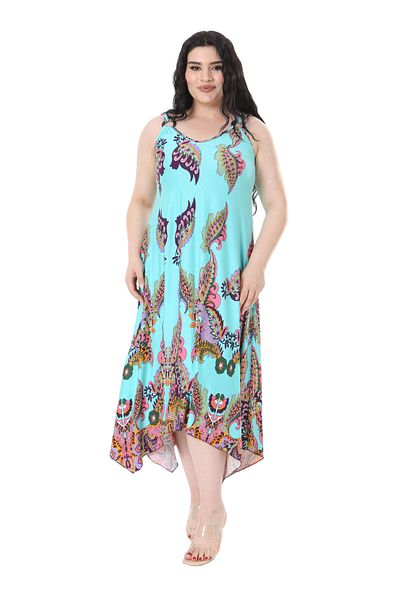MELSAY Turquoise Shawl Patterned Buckle Strap Women's Dress
