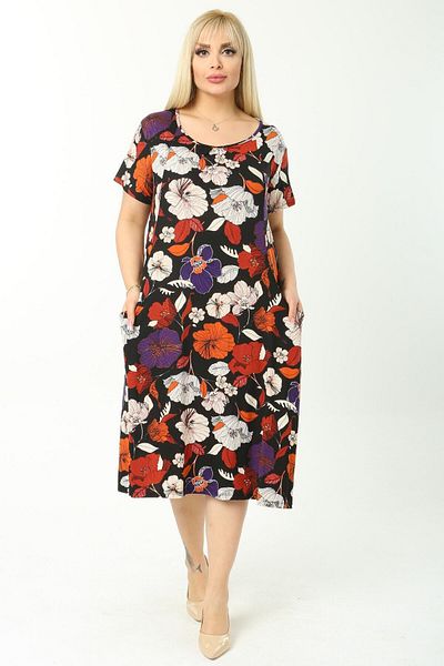 HERAXL Women's Colorful Lily Pattern Dress with Gathered Collar and Pockets