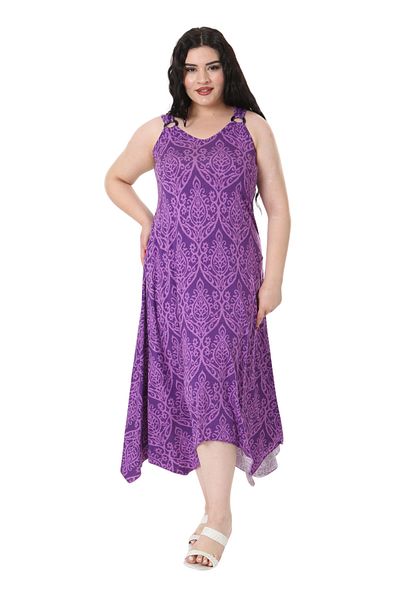 MELSAY Purple Lace Patterned and Buckle Detailed Women's Strappy Dress