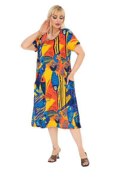 MELSAY Rochie de buzunar pentru femei cu guler adunat cu model de pește galben