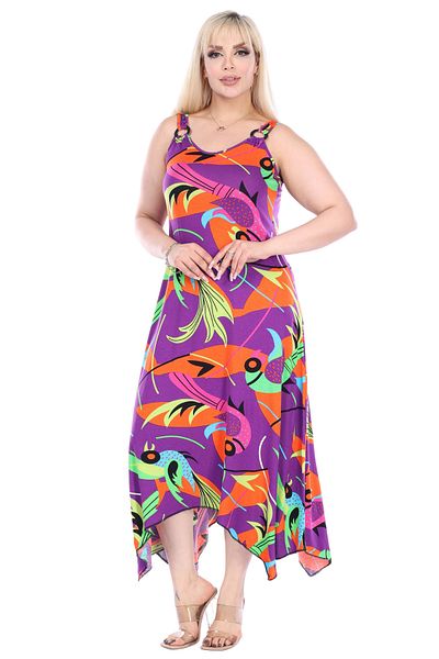 MELSAY Women's Strappy Purple Fish Pattern Buckle Detailed Dress
