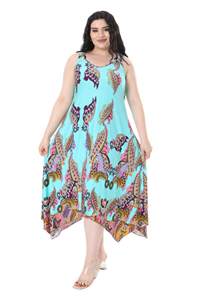 MELSAY Turquoise Shawl Patterned Buckle Strap Women's Dress