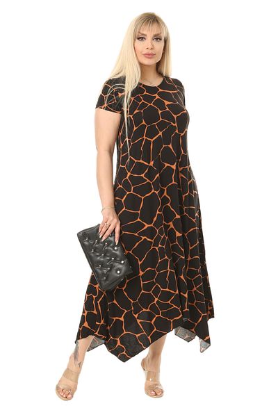 MELSAY Plus Size Black Jewelled Patterned Asymmetrical Short Sleeve Dress