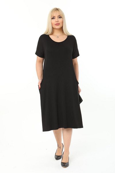 MELSAY Women's Short Sleeve Black Plus Size Standard Fit Viscose Dress 44-52 Size Range