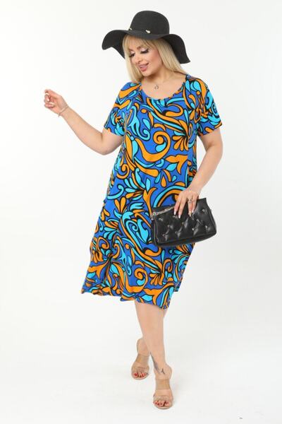 MELSAY Women's Plus Size Turquoise Pattern Standard Fit Viscose Dress 44-52 Size Range