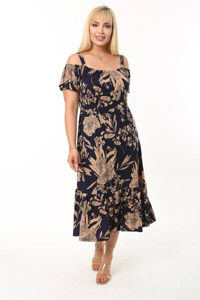MELSAY Φόρεμα Madonna με γιακά με λουράκι Navy Blue Mink με σχέδιο παλάμης