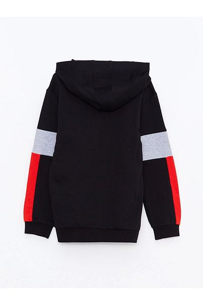 LC Waikiki Lcw Kids Black Hooded Printed Long Sleeve Boy Sweatshirt